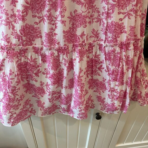 SAKS FIFTH AVENUE PINK AND WHITE SMOCKED MIDI DRESS - Picture 3 of 4